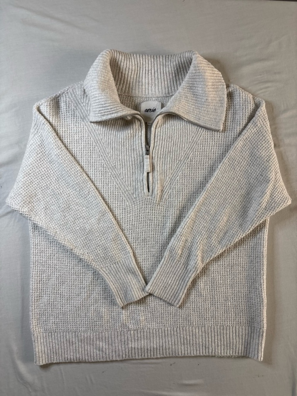 AERIE Oversized Half-Zip Ribbed Collar Sweater